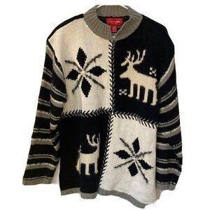 Venezia Jeans Navy Cream Gray Snowflake Ramie Cotton Wool Blend Sweater-…